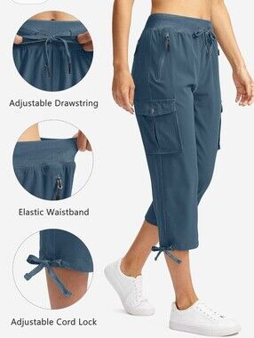 Women’s Blue-Grey Cargo Capri Pants with Adjustable Waist PLUS SIZE - Never Worn